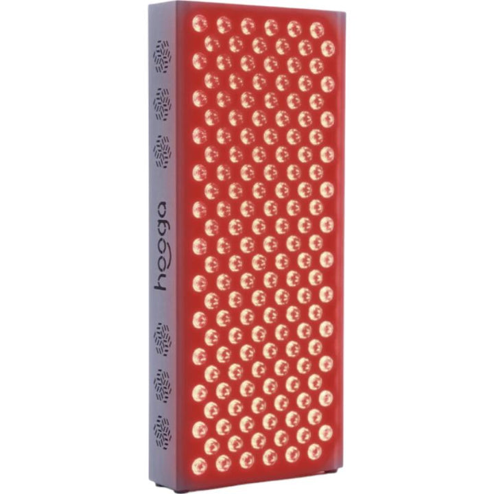 Hooga Pro750 Red light & infrared light therapy device shines redlight towards viewer