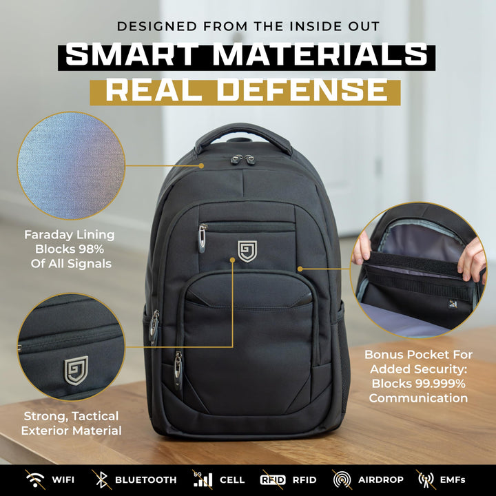Gardava silver-lined faraday laptop backpack, detail image 1