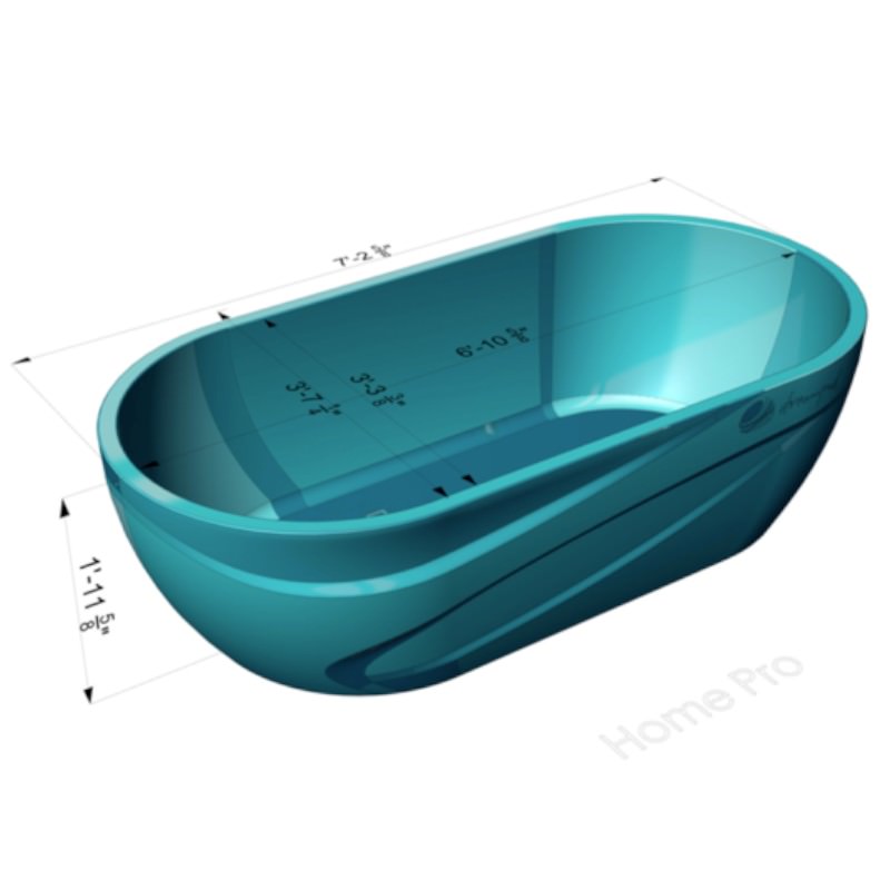 an illustration showing the demensions of dreampods home pro float tank