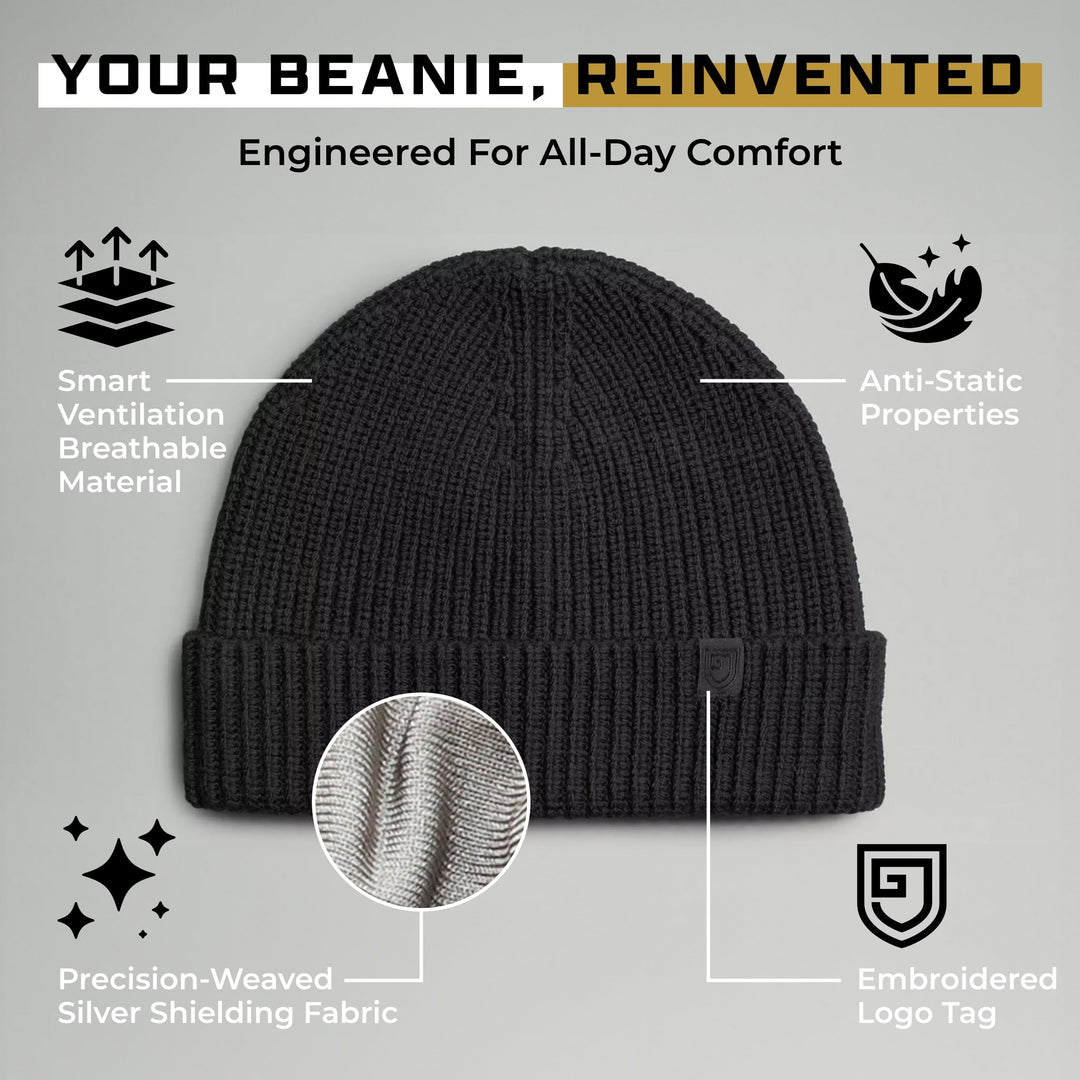 Gardava black silver-lined EMF faraday beanie knit hat, detail image 4