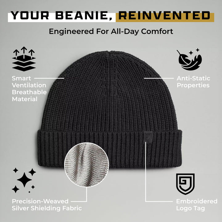 Gardava black silver-lined EMF faraday beanie knit hat, detail image 4