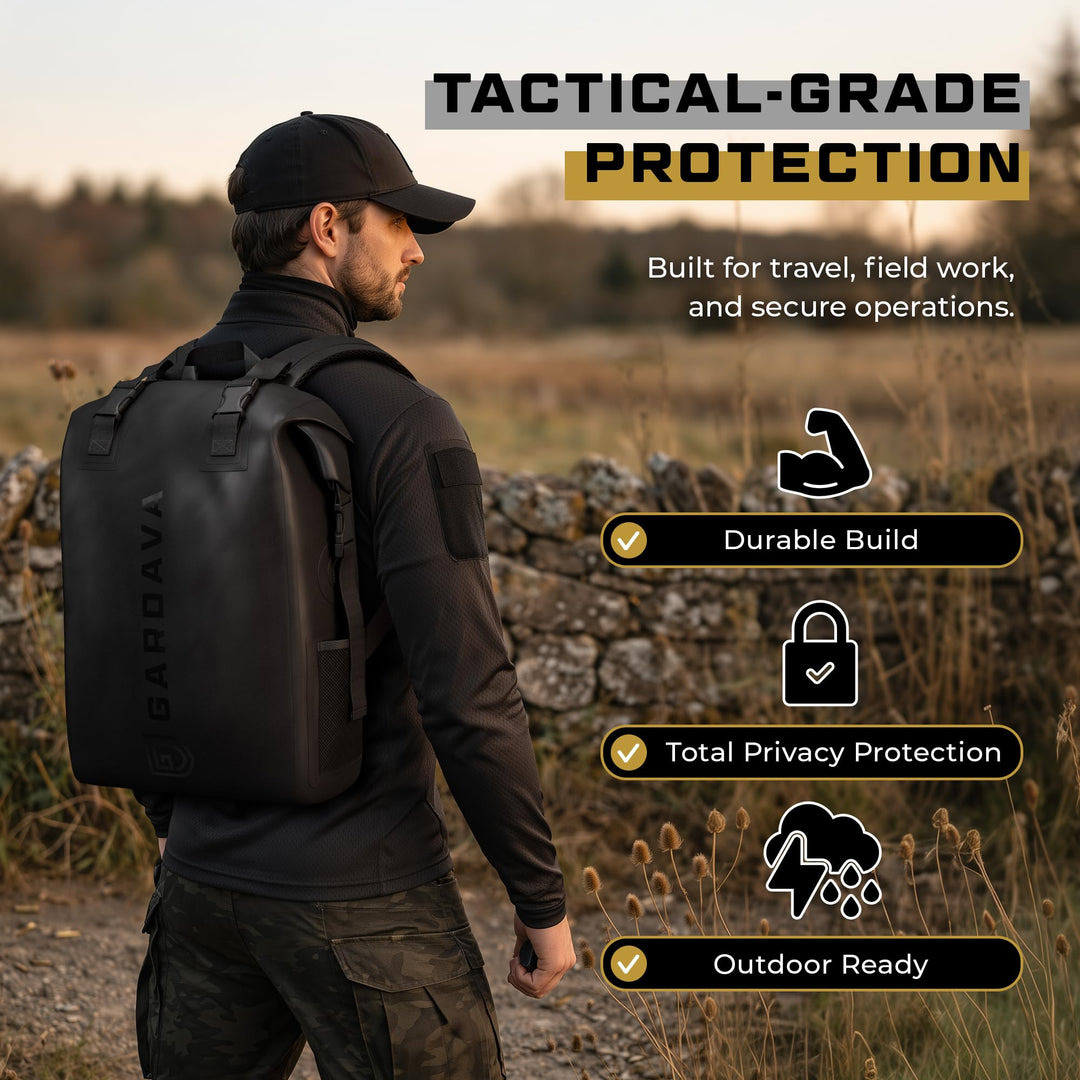 Gardava 17L faraday roll-top backpack for laptops and phones, detail image 2