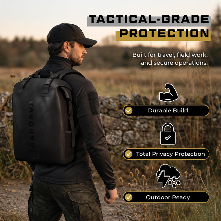 Gardava 17L faraday roll-top backpack for laptops and phones, detail image 2
