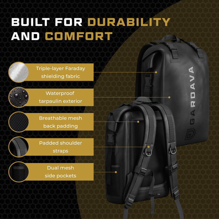 Gardava 17L faraday roll-top backpack for laptops and phones, detail image 5