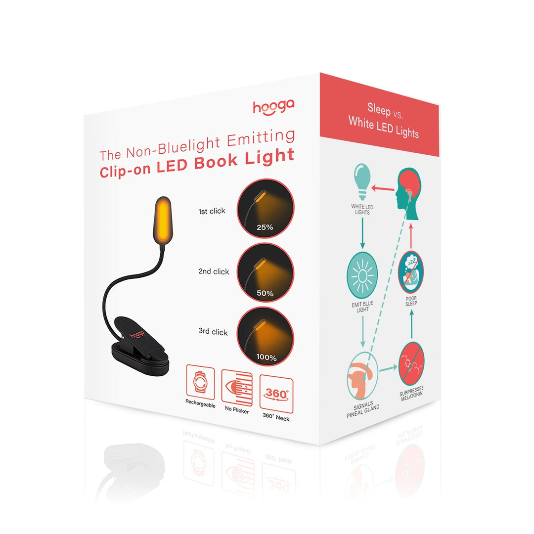 Hooga amber clip-on book light packaging box mockup