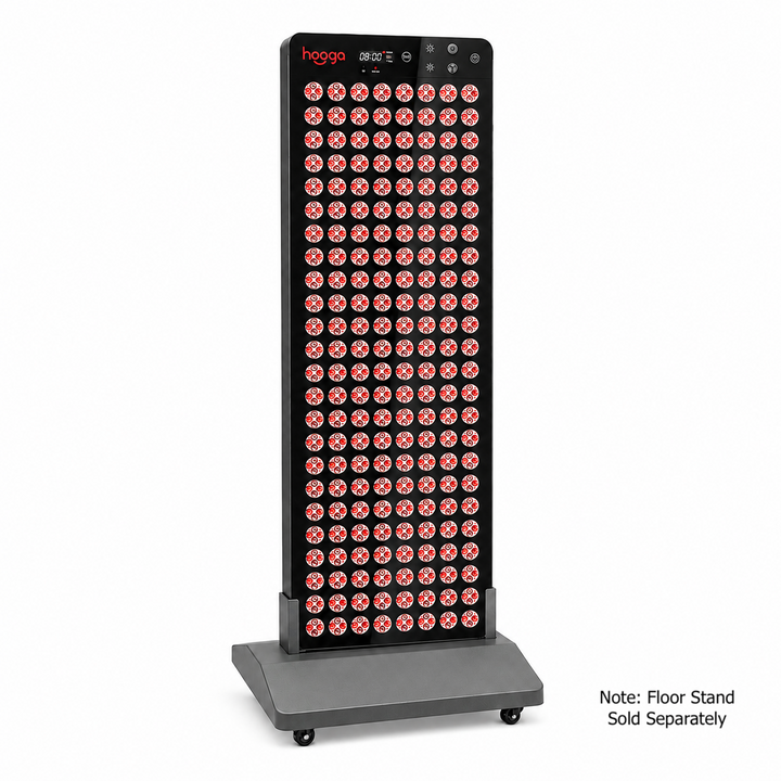 Hooga Blaze sauna red light therapy panel standing upright on the Sauna Series floor stand