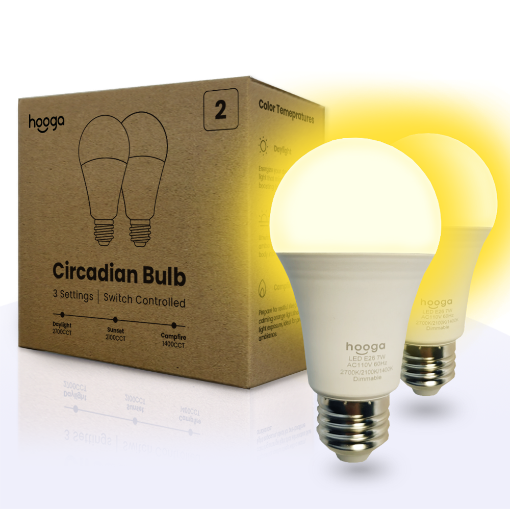 Hooga circadian full spectrum light bulb 2-pack with retail packaging