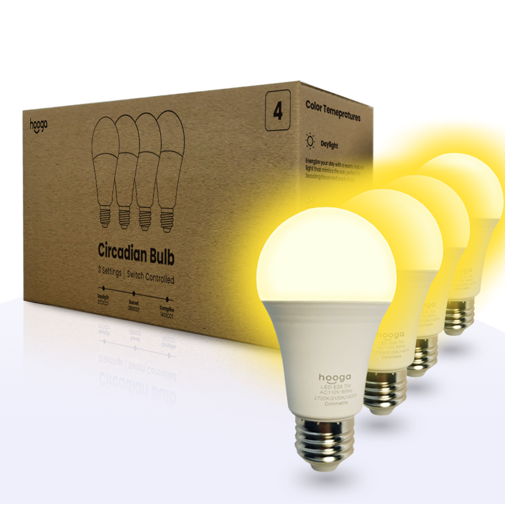 Hooga circadian full spectrum light bulb 4-pack with retail packaging