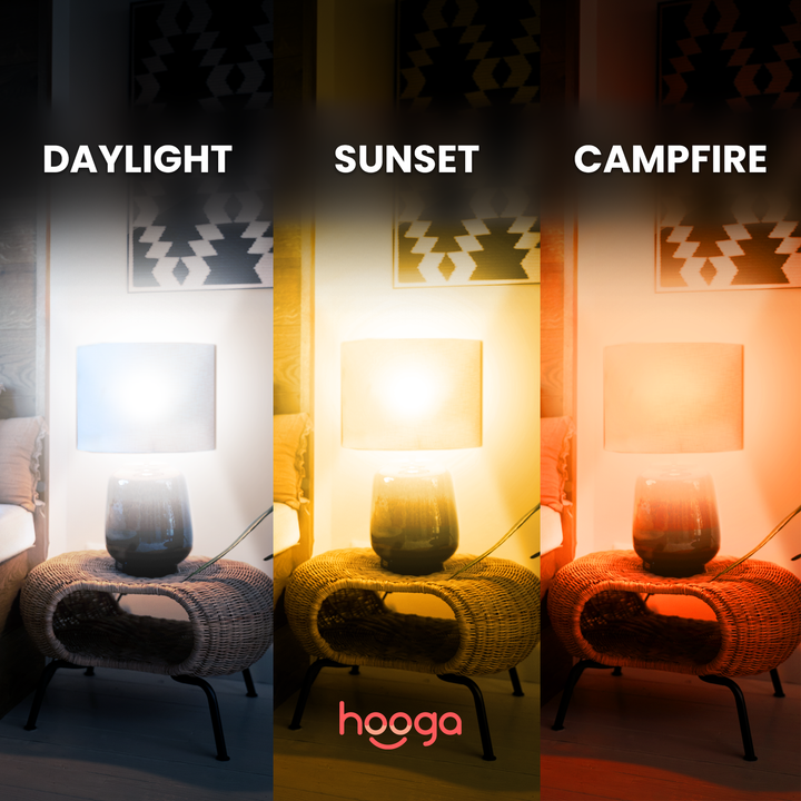 Comparison chart of the Hooga circadian light bulb versus standard light bulbs