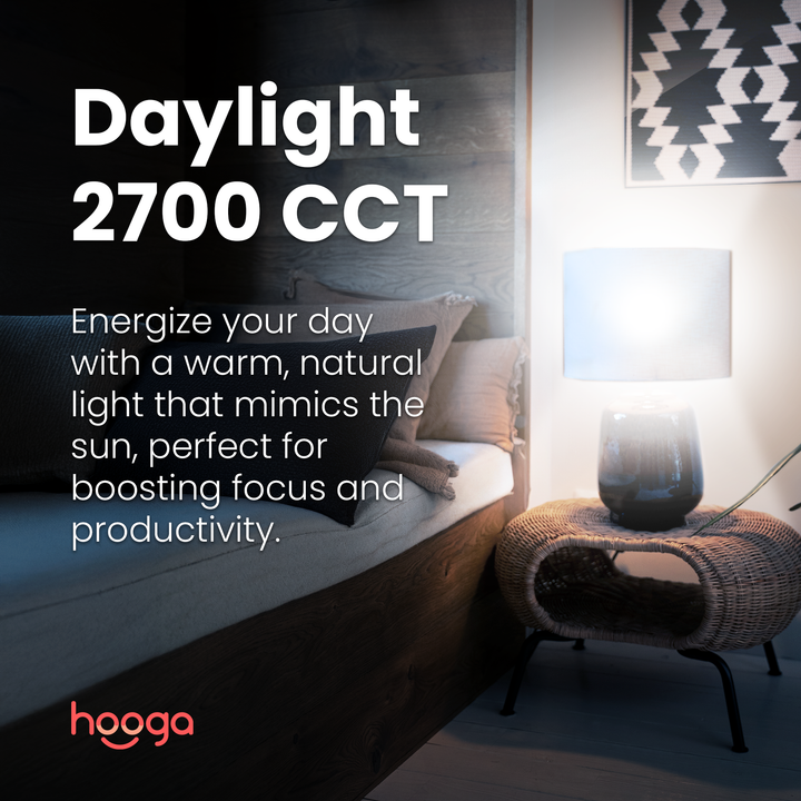 Hooga circadian light bulb in 2700K daylight mode lighting a room