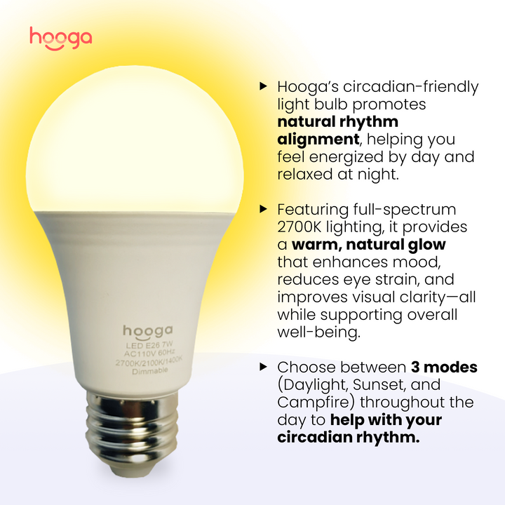 Hooga circadian full spectrum light bulb product photo on a plain background