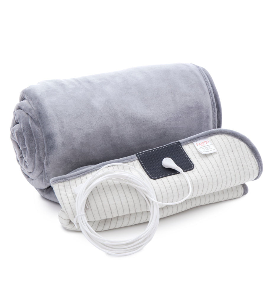 Hooga grounding blanket main product photo, folded with grounding cord