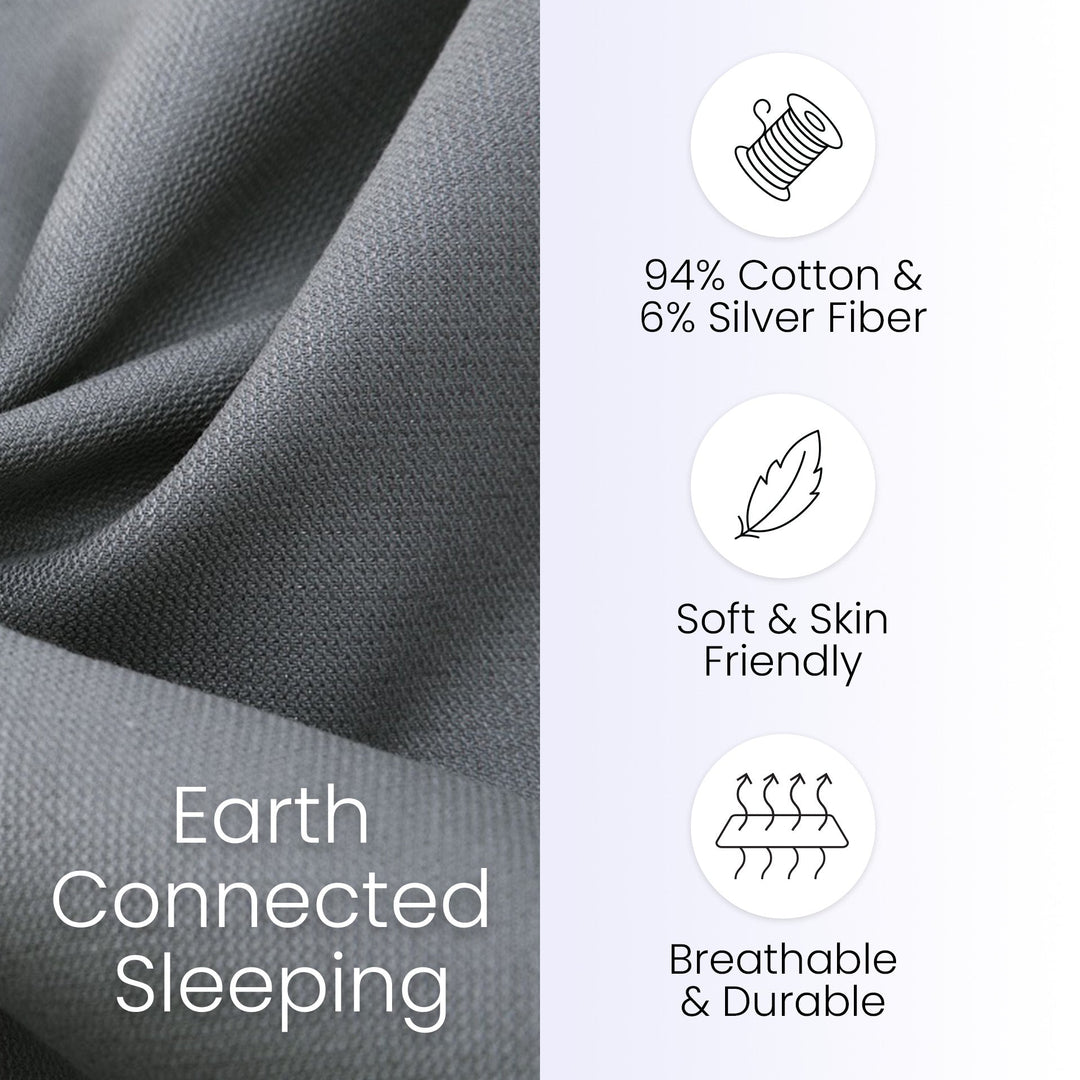 Person sleeping on Hooga grounding bedding, lifestyle image of a grounded bed