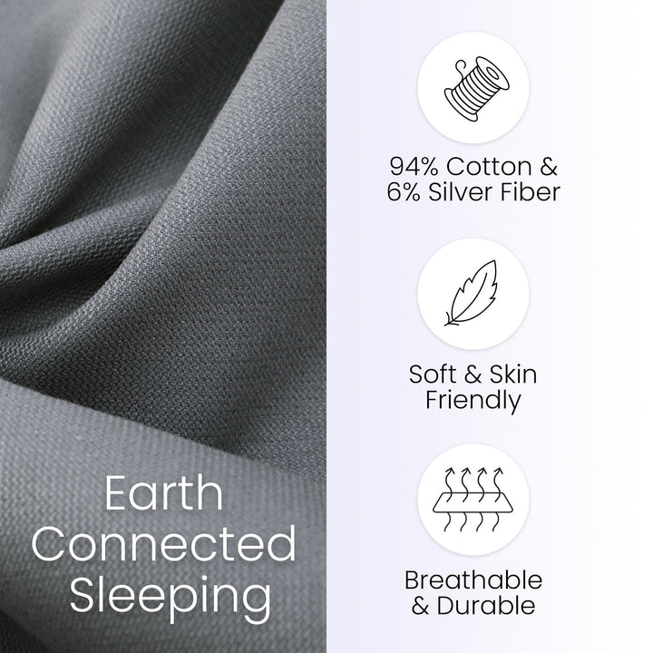 Person sleeping on Hooga grounding bedding, lifestyle image of a grounded bed