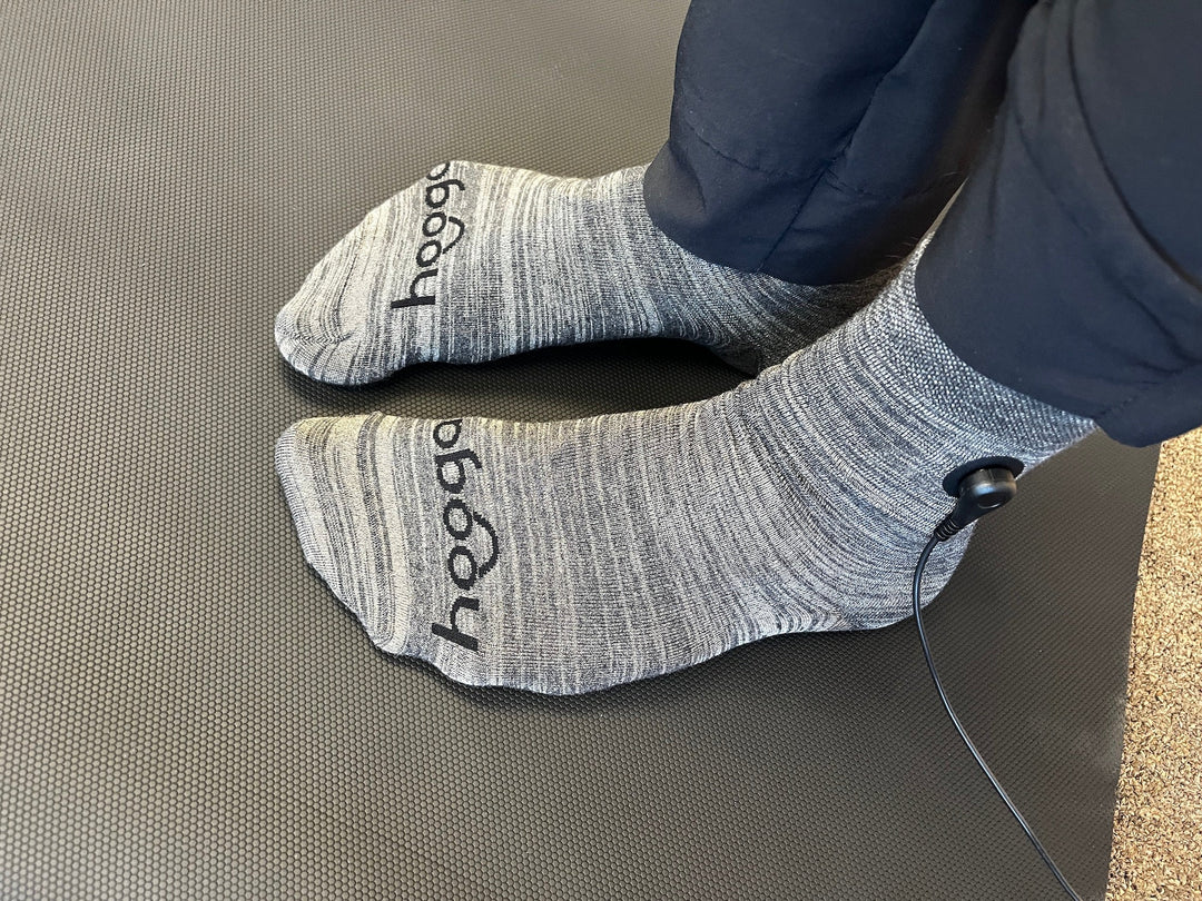Hooga grounding socks worn at home, lifestyle photo
