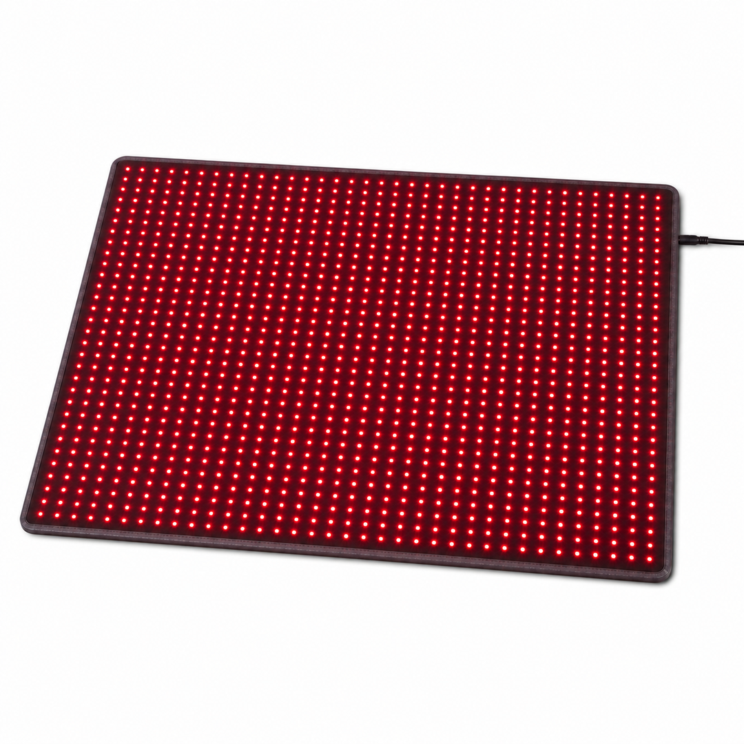 Hooga HG-BE980 red light therapy pet mat with all 980 LEDs illuminated
