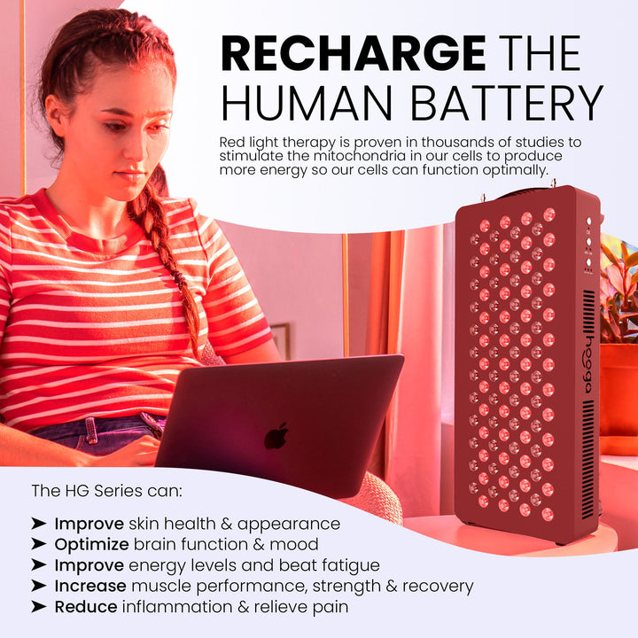 Hooga HG1000 red light therapy panel lifestyle image for daily energy routines