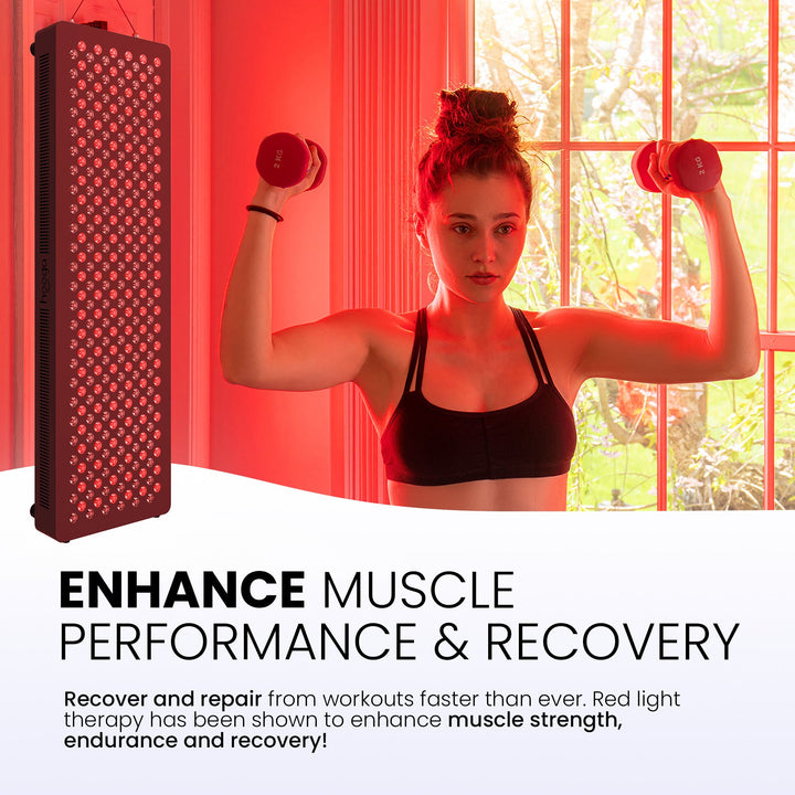 Hooga HG1000 red light therapy panel lifestyle image for muscle recovery routines
