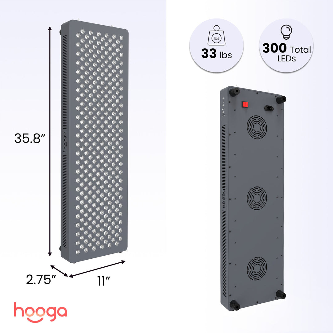 Hooga HG1500 red light therapy panel dimensions and size specifications graphic