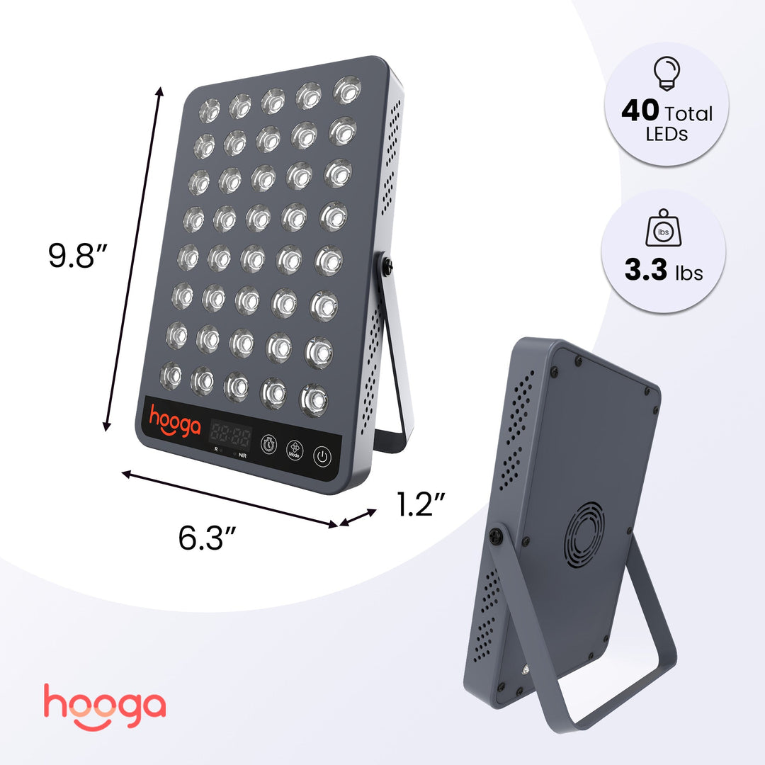 Hooga HG200 red light therapy panel dimensions and size guide graphic