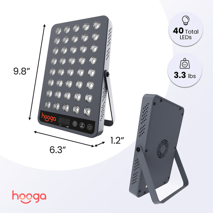Hooga HG200 red light therapy panel dimensions and size guide graphic