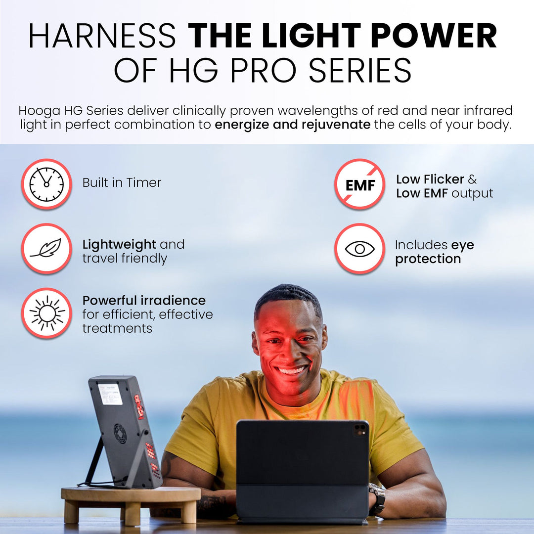 Hooga HG200 red light therapy panel red and near-infrared light infographic