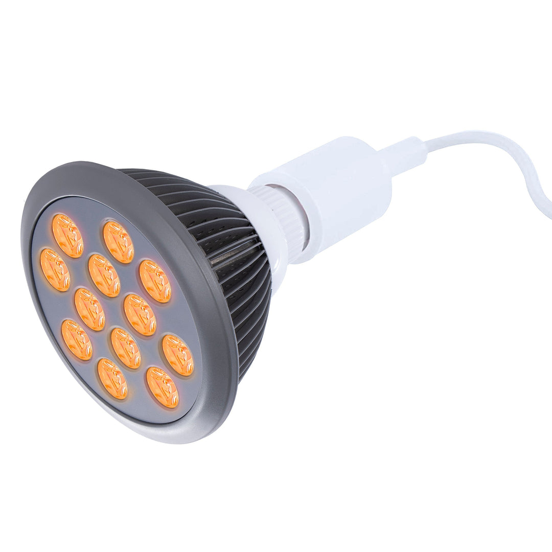 Hooga HG24 orange LED light therapy bulb product photo with LEDs lit