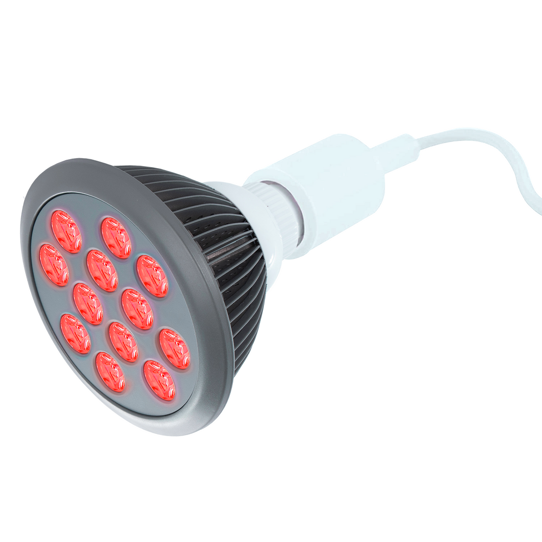 Hooga HG24 red light therapy bulb feature image with red and near-infrared LEDs