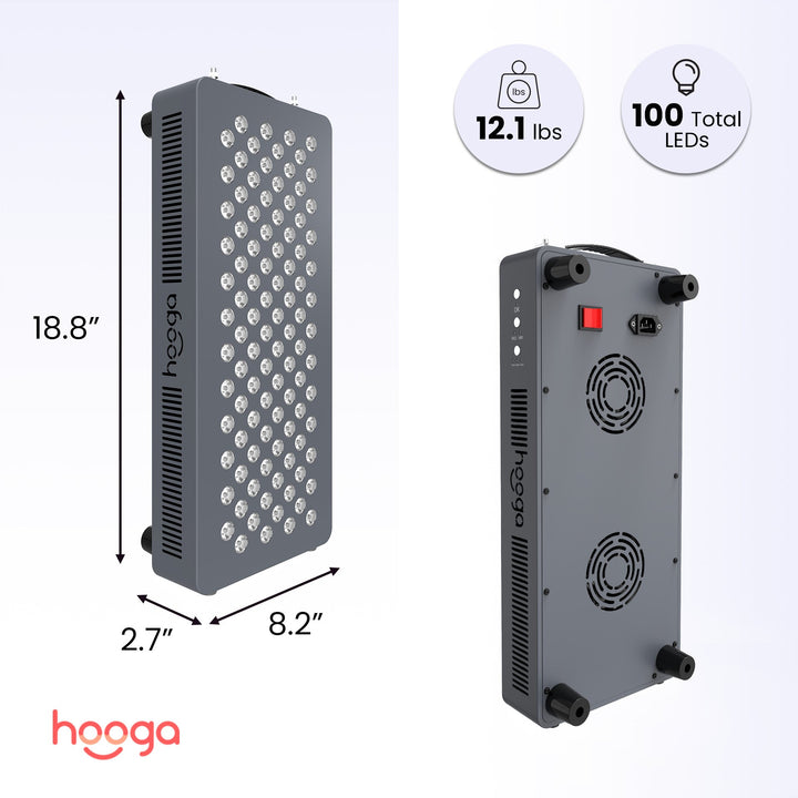 Hooga HG500 red light therapy panel dimensions and size specifications diagram