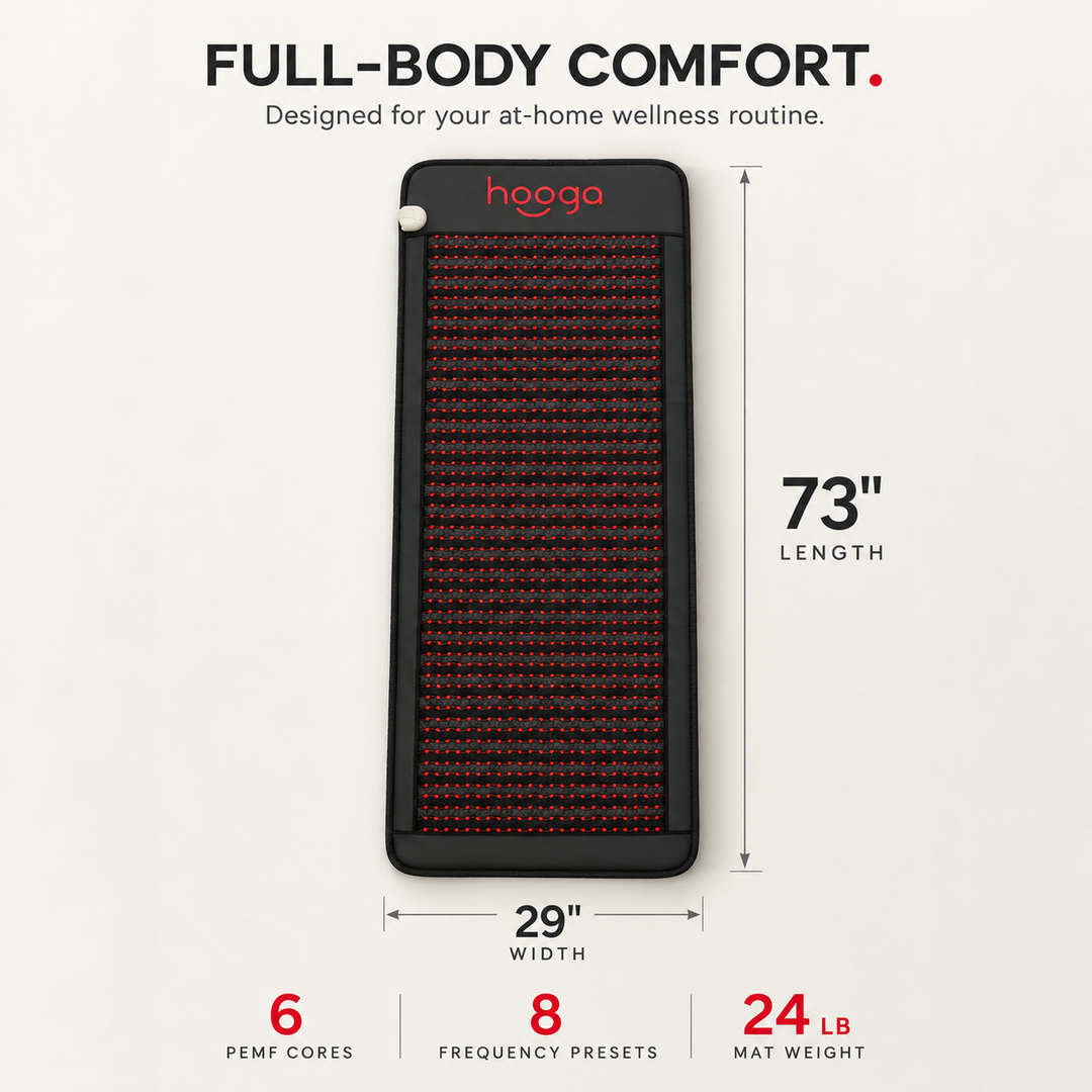 Full-length view of the Hooga PEMF Mat with Infrared Heat showing its full-body size