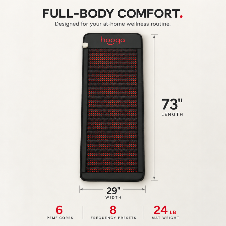 Full-length view of the Hooga PEMF Mat with Infrared Heat showing its full-body size
