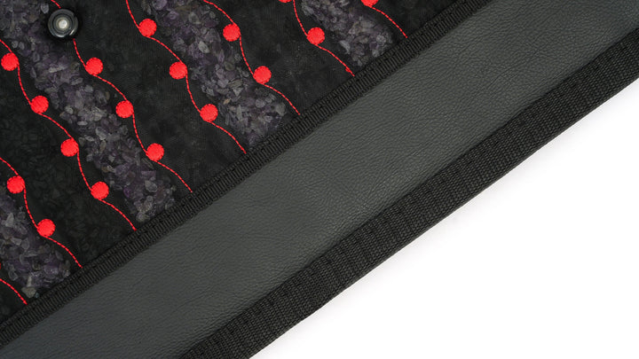 Close-up of the Hooga Red Light PEMF Mat edge trim, mesh top and red LED