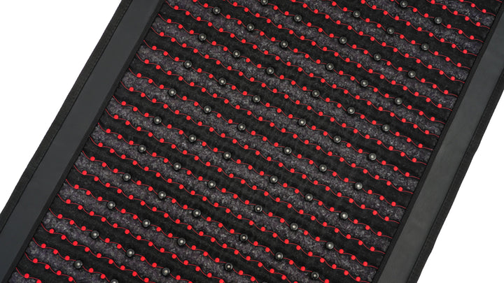 Full-length view of the Hooga Red Light PEMF Mat mesh surface and LED rows