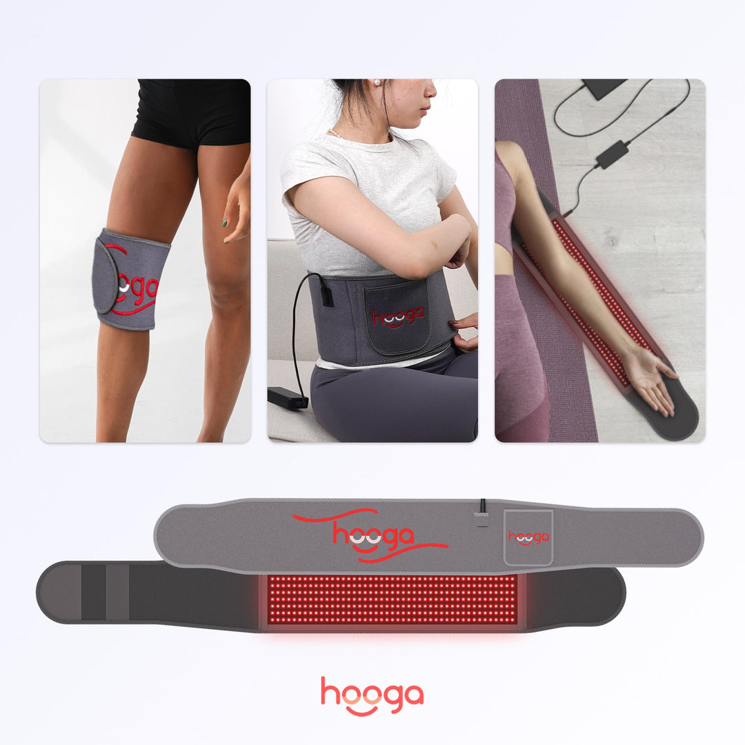 Person wearing the Hooga Red Light Therapy Belt wrapped around the midsection