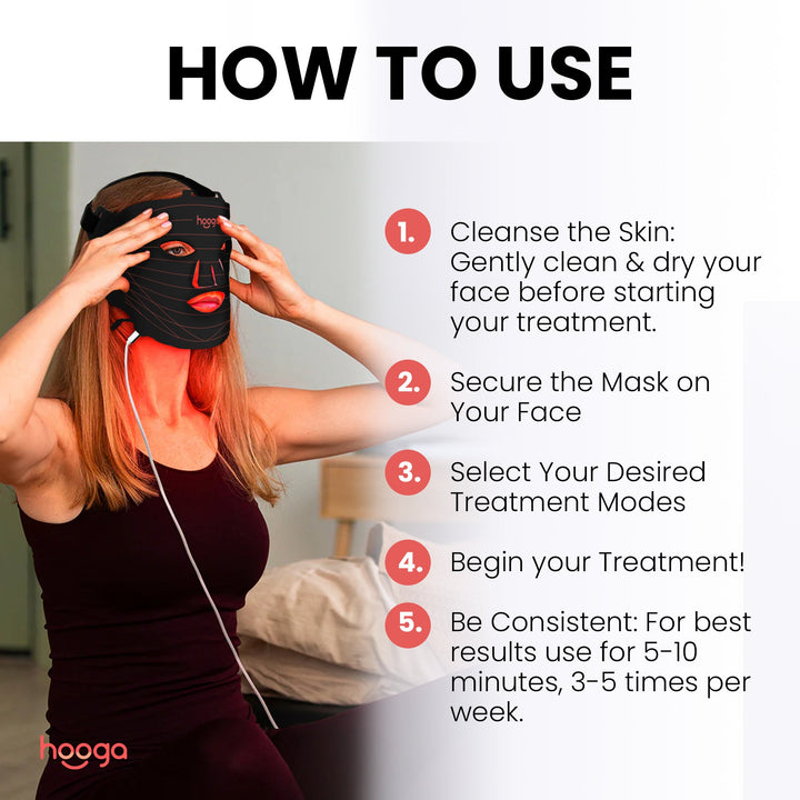 Hooga red light therapy face mask step-by-step how to use guide