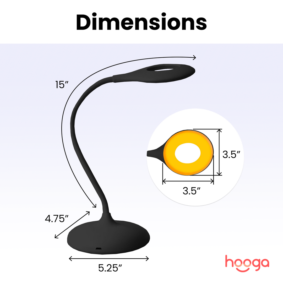 Hooga Tri-Color Circadian Desk Lamp dimensions diagram with size measurements