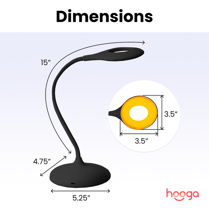 Hooga Tri-Color Circadian Desk Lamp dimensions diagram with size measurements