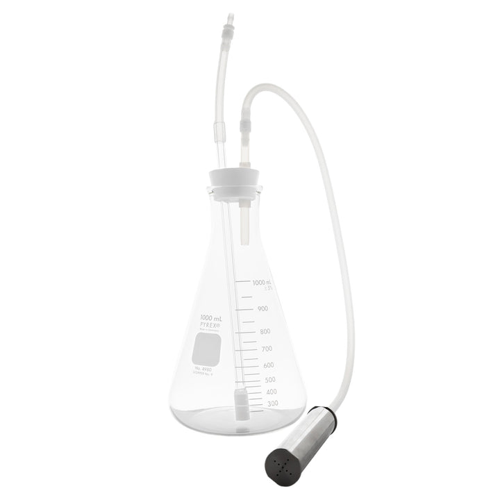 Promolife 1000ml water bubbler setup with tubing routed to an ozone destruct unit