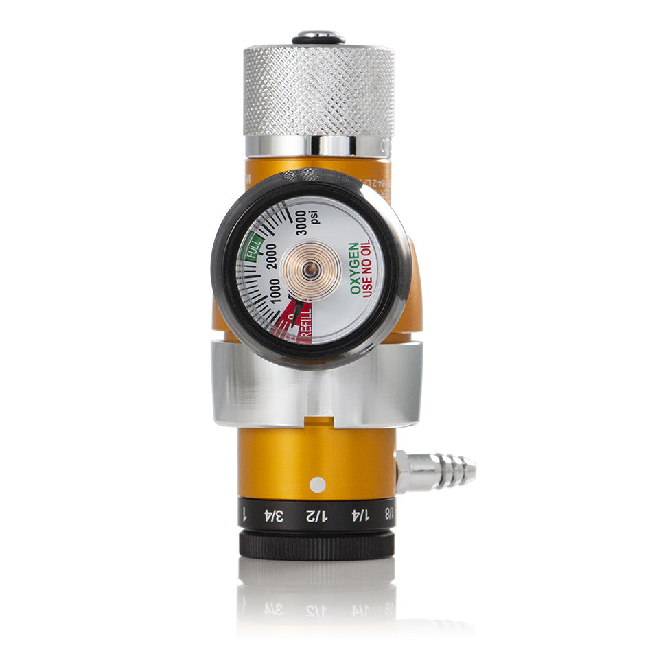 Promolife CGA 540 Gold Low Flow Industrial Oxygen Tank Regulator with gauge and flow dial
