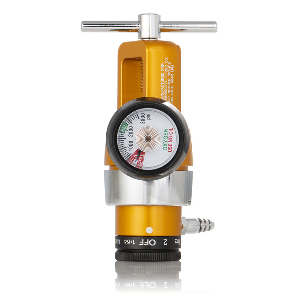 Promolife CGA 870 Gold Low Flow Oxygen Tank Regulator with gauge and flow dial