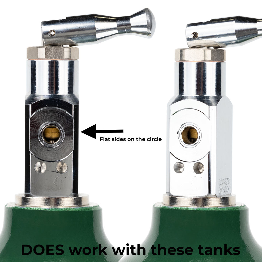 Example of a CGA 870 oxygen tank valve style that fits the Promolife standard regulator