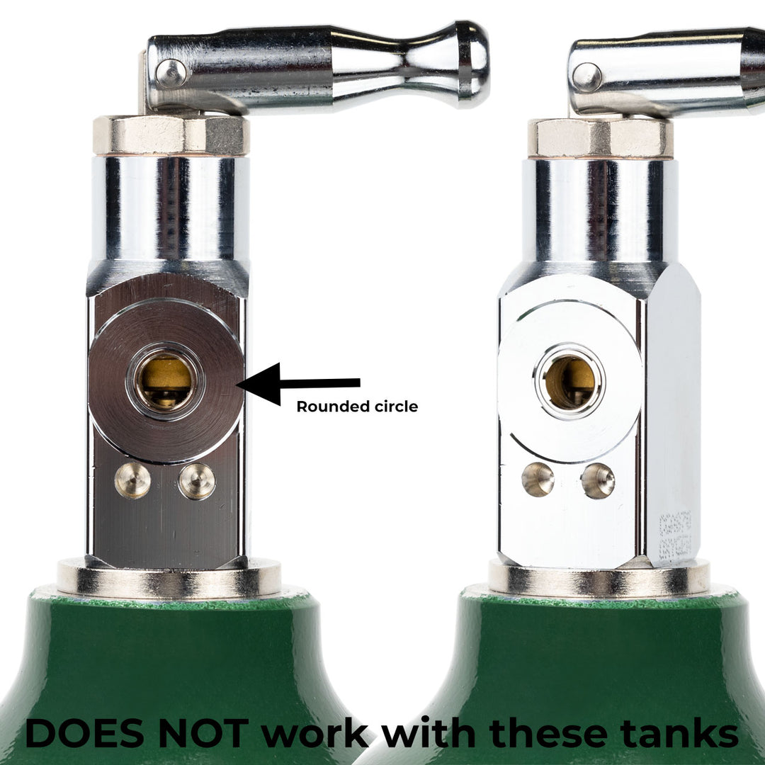 Example of a newer CGA 870 tank valve style that does not fit this regulator