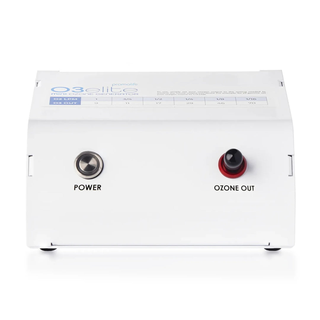 Promolife O3Elite Mini Ozone Generator, compact painted aluminum body, front view