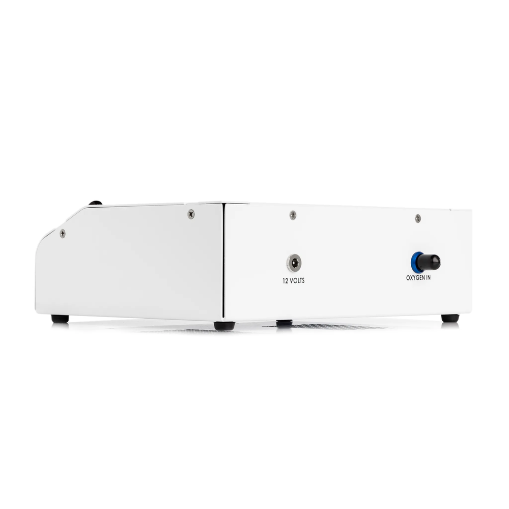 Promolife O3Elite Single Ozone Generator shown from an angle with Luer lock ports