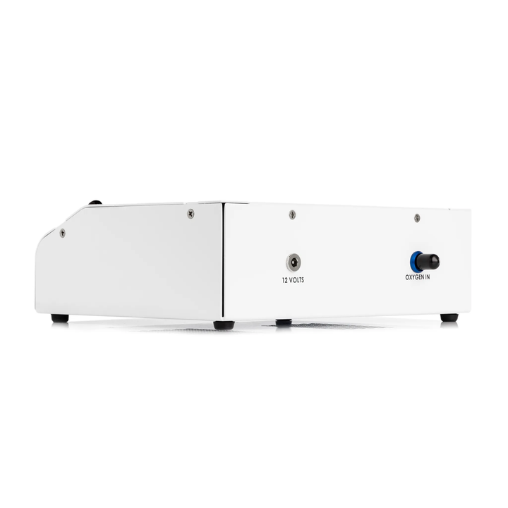 Promolife O3Elite Single Ozone Generator shown from an angle with Luer lock ports