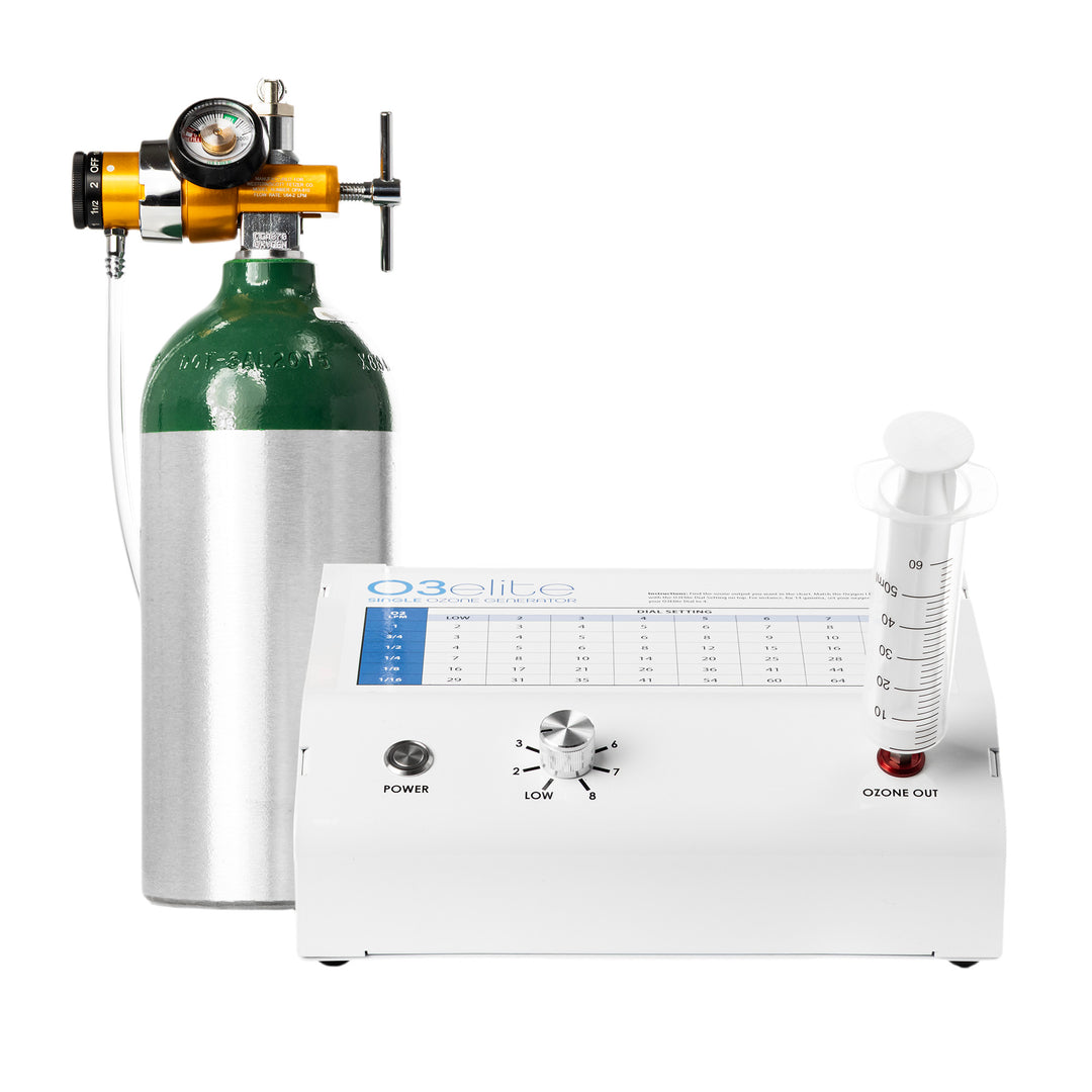 Promolife O3Elite Single Ozone Generator shown in a syringe accessory setup