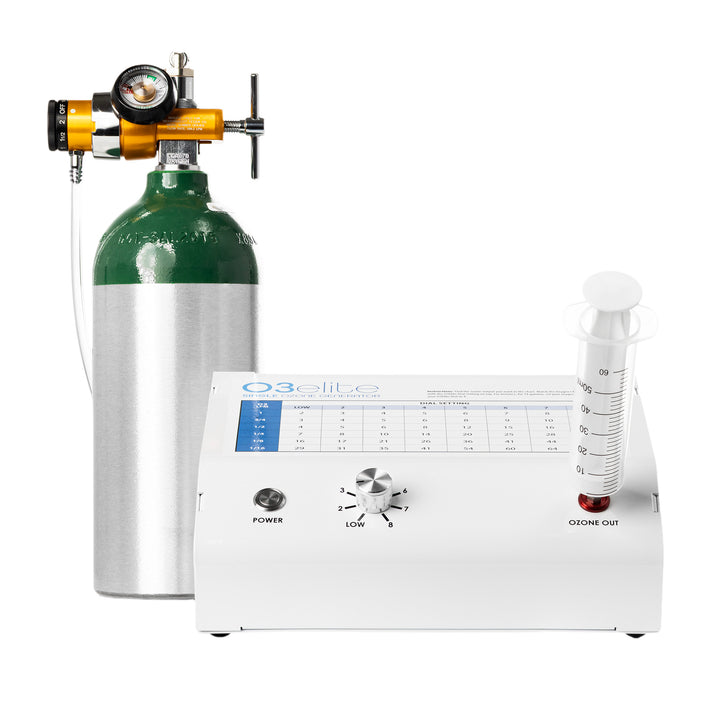 Promolife O3Elite Single Ozone Generator shown in a syringe accessory setup