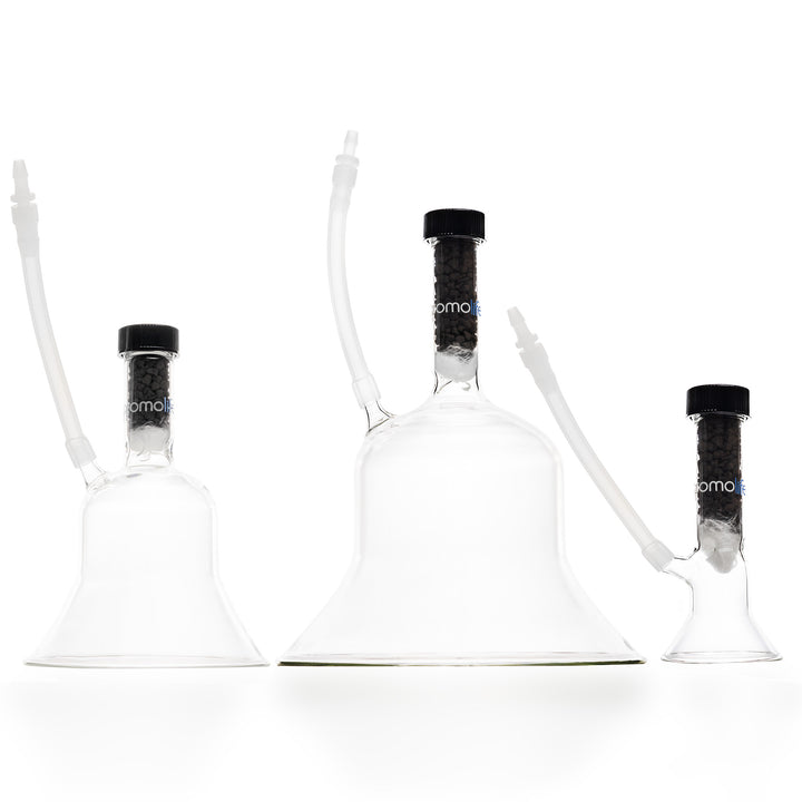 Promolife Ozone Glassware Cups in 2, 4 and 6 inch sizes side by side