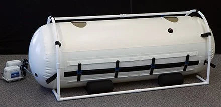 Summit to Sea Dive 33-inch by 90-inch horizontal mild hyperbaric chamber fully inflated, side profile