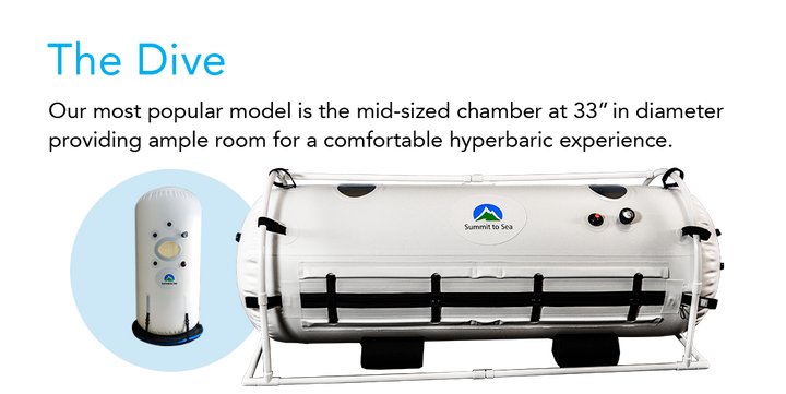 Summit to Sea Dive 33-inch hyperbaric chamber inflated next to its portable air compressor unit